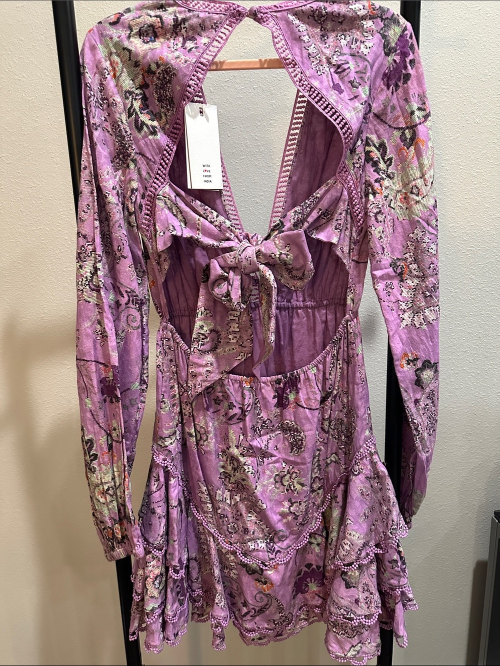 HEMANT & NANDITA Lavender Paisley Long-Sleeve Mini Dress - Picture 3 of 6